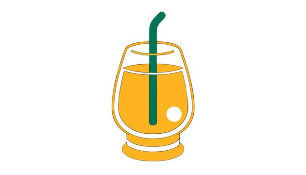 Bright and vibrant vector illustration of a glass filled with fresh orange juice and a green drinking straw