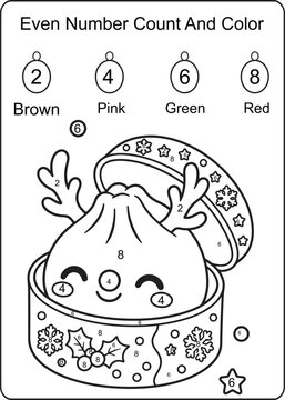  Even Number Christmas Coloring Worksheet with Cute Dumpling
