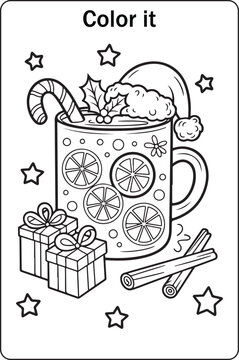  Christmas Citrus Mug Coloring Page with Candy Cane
