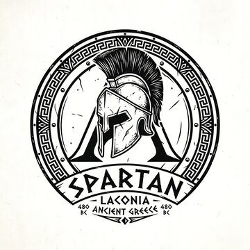 Ancient Spartan warrior helmet illustration with Laconia text