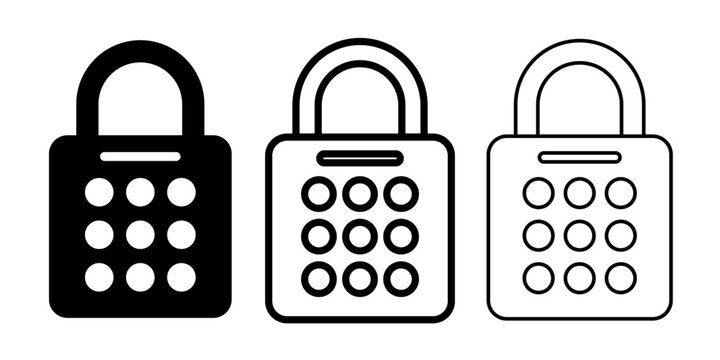 Black shield icon set, flat security design