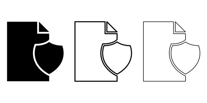 Black shield icon set, flat security design