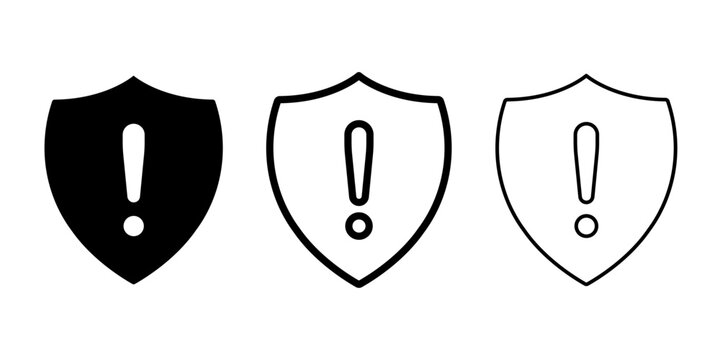 Black shield icon set, flat security design