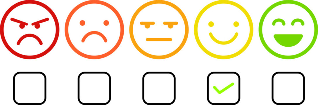 Customer Satisfaction Feedback Emoji Rating with Check Mark Vector