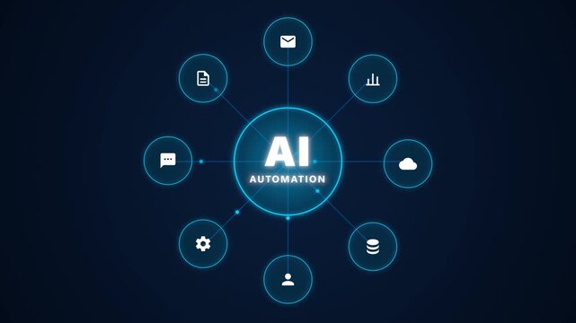 Animated Artificial Intelligence Automation Neural Network Hud Technology Motion Graphic Loop Featuring Futuristic Digital Technology Elements for Corporate and UI Presentations
