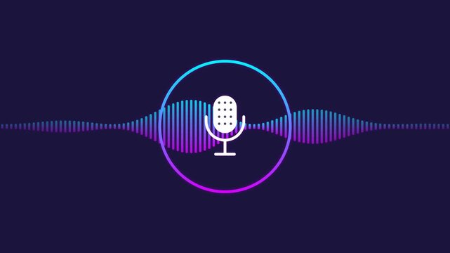 Animated Audio Microphone Voice Recognition Soundwave Frequency Spectrum Motion Graphic Loop Featuring Futuristic Digital Technology Elements for Corporate and UI Presentations
