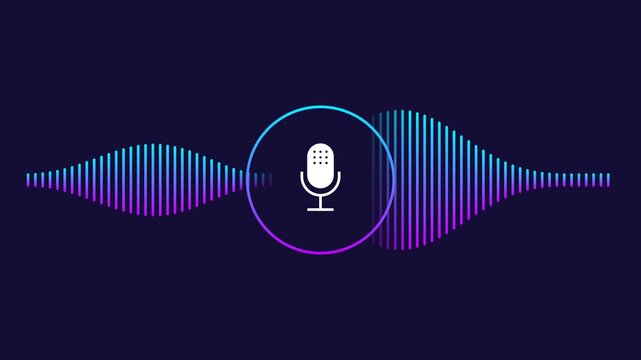 Animated Audio Microphone Voice Recognition Soundwave Frequency Spectrum Motion Graphic Loop Featuring Futuristic Digital Technology Elements for Corporate and UI Presentations