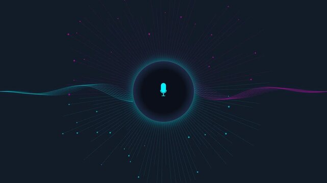 Animated Audio Microphone Voice Recognition Soundwave Frequency Spectrum Motion Graphic Loop Featuring Futuristic Digital Technology Elements for Corporate and UI Presentations