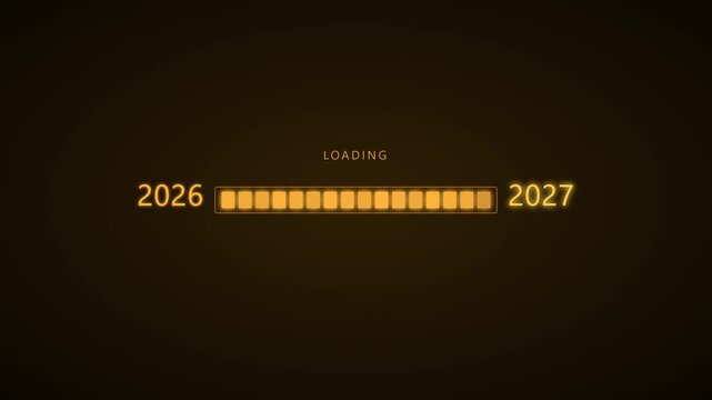 Animated 2027 Loading Bar Digital Progress Hud Animation Motion Graphic Loop Featuring Futuristic Digital Technology Elements for Corporate and UI Presentations