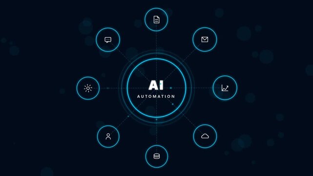 Animated Artificial Intelligence Automation Neural Network Hud Technology Motion Graphic Loop Featuring Futuristic Digital Technology Elements for Corporate and UI Presentations