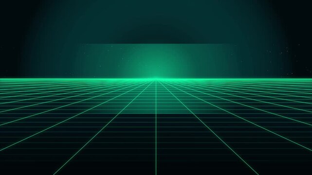 Neon Green Cyberpunk Perspective Grid Background Animated Futuristic Digital Landscape Motion Loop