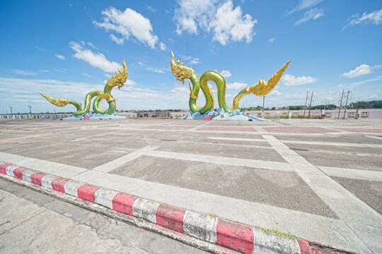 the naga statue at nong khai, a city at mekong river in north est thailand.
