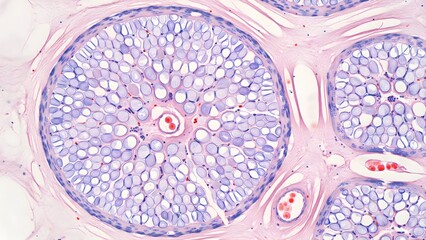 Fototapeta premium Microscopic Image of Human Muscle Tissue Cross-Section with Cells