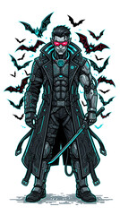 Fototapeta premium Cyberpunk Vampire Warrior Character with Neon Bats