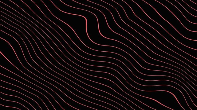 Abstract flowing red lines forming a smooth topographic landscape on black background geometric pattern minimalist wave fluid