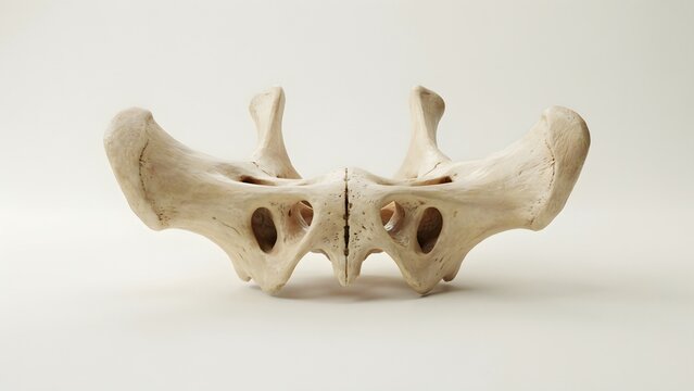 Human pelvic bone anatomy on a neutral background for educational use