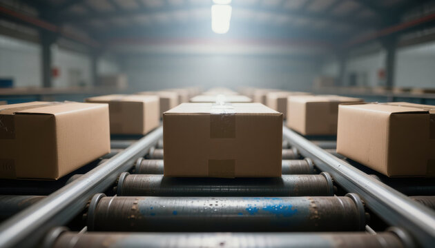 Cardboard box conveyor warehouse logistics shipping package parcel delivery industry storage