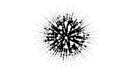 Fototapeta premium Intense circle halftone dots burst with black and white high density particles for abstract modern digital cover designs.