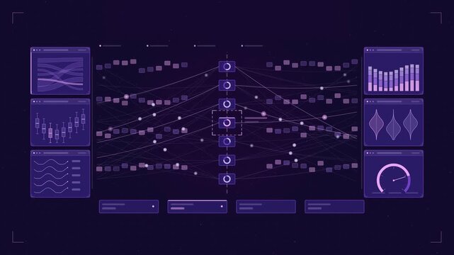 Abstract animated cross border flow checkpoint drawn as blue and cyan lines and shapes on a deep dark background. Seamless looping 4K motion graphics video with free space for text, ideal for technolo