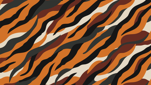 vector Tiger Stripe Pattern with Irregular Wavy Lines in Orange Brown Black and Beige Tones