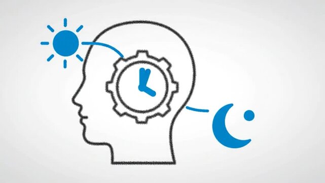 Human head silhouette showing internal gear clock mechanism in this creative animated motion graphic loop video