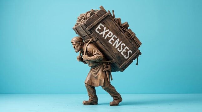 Person struggling under heavy expenses backpack illustration