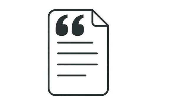 Document note animation showing lines of text appearing with quote marks for office motion footage