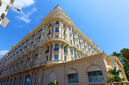 Facade of the historic Carlton Hotel on the Croisette, Cannes, French Riviera