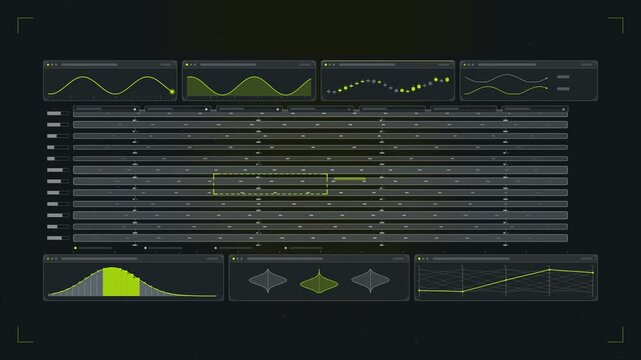 Abstract animated network traffic load channels drawn as green and teal lines and shapes on a deep dark background. Seamless looping 4K motion graphics video with free space for text, ideal for techno