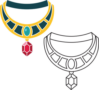 Colored and outline of Egyptian style necklaces jewelry on vector icon set EPS-10