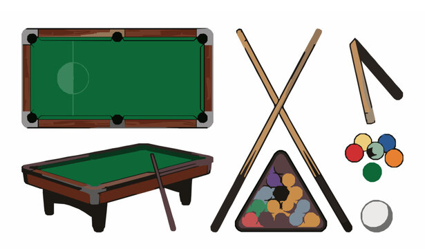 Billiard Pool Table Game Elements Vector Set