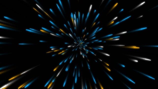 Abstract space warp hyper speed light streaks on black backdrop loop.