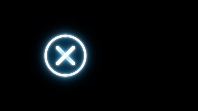White neon glowing checkmark and cross symbols on transparent background