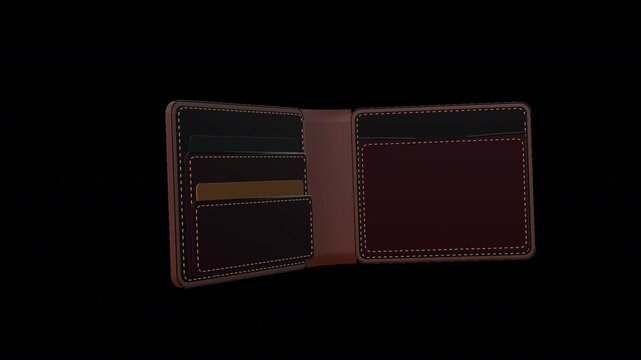 South Korean won money wallet animation with cards and cash in a leather wallet. 6-second loop on transparent background with alpha channel for finance and payment projects.