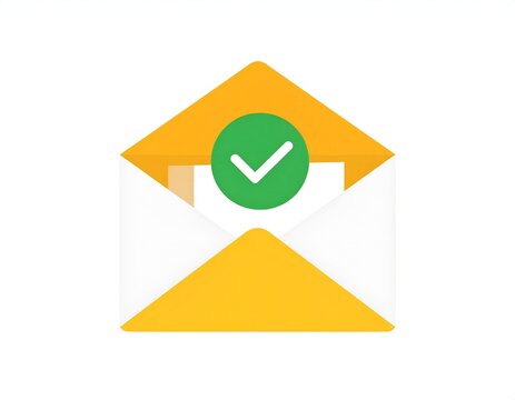 Yellow envelope graphic with green check mark symbol.