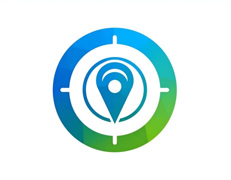 Pin icon centered in blue and green circle.