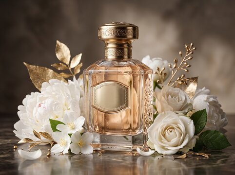 bottle of perfume with flowers