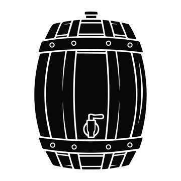 Wooden beer keg black silhouette vector illustration with tap for pub menu decoration.