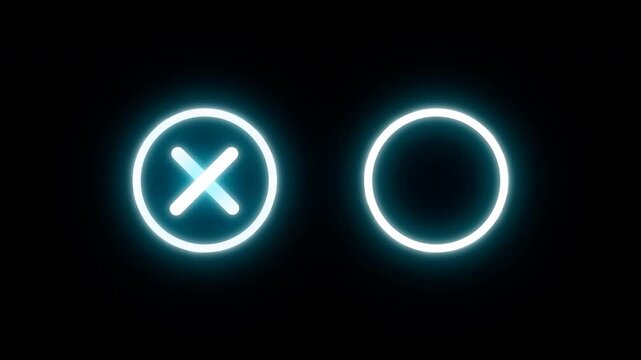 Neon blue checkmark and cross icons on transparent background
