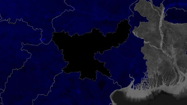 Jharkhand State Map Highlighting Location, Borders and Geographic Region in 4k.