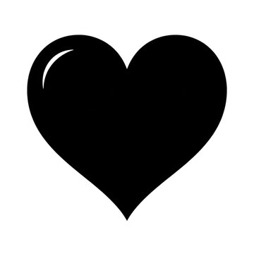 Simple black heart icon with a shiny highlight for love and romance design isolated on transparent background