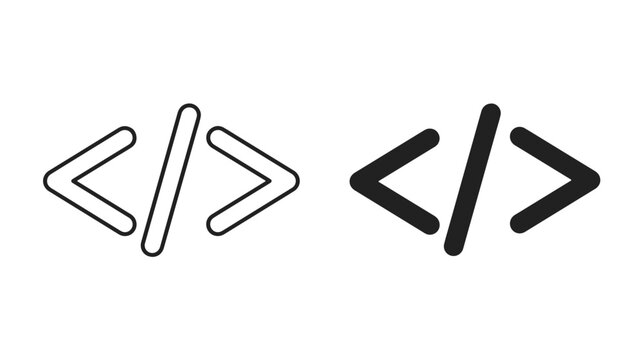 Code bracket symbols in minimalist outline and solid style vector illustration for software development UI