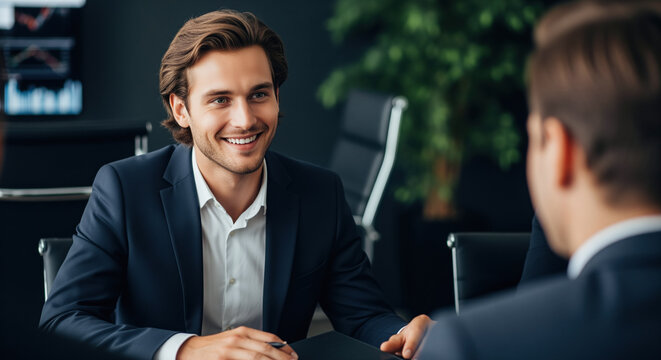 Recruitment male applicant answering questions in a job interview makes job interviews relevant for recruitment and hiring in employment decisions, with practical relevance to recruitment context