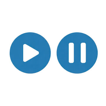 Blue play and pause media control buttons icons isolated on transparent background