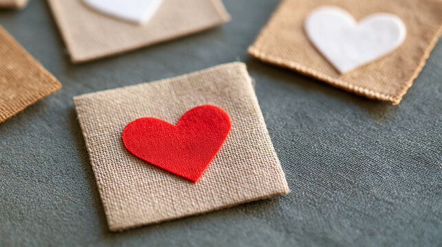 Personal values linen patches encouraging honor and what truly matters, motivational lifestyle concept, with copy space