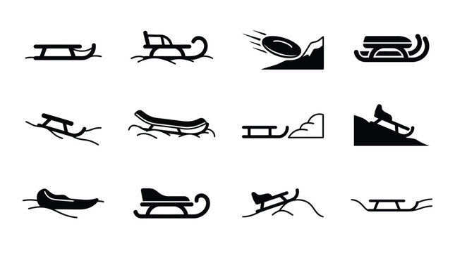 Various styles of sleds and toboggans for winter sports illustration