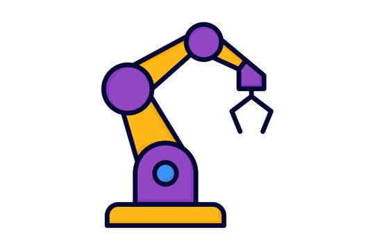 Industrial robotic arm machinery line icon set. Factory automation technology symbol collection. Transparent PNG clip art elements