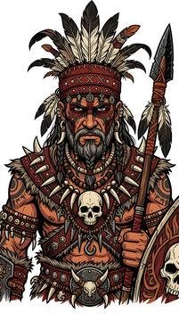 Warrior Tribal Warrior with Spear and Shield Fierce Man in Tribal Attire