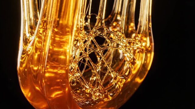 Golden caramel spun web structure in dark studio macro