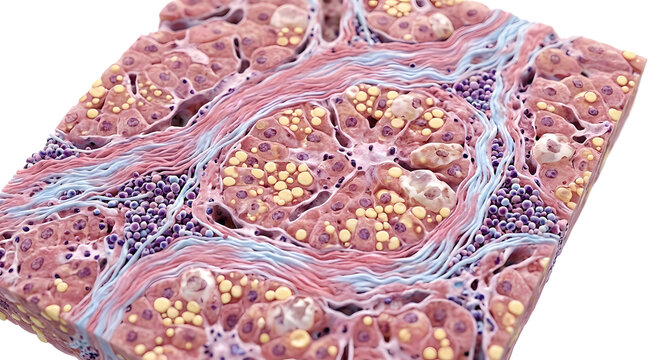 Progressive Liver Fibrosis &ndash; Fatty Liver Medical Pathology Illustration 2